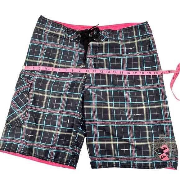 Quicksilver Shorts Mens 32 Black Neon Board Shorts Multi Pockets Summer … - Picture 2 of 8
